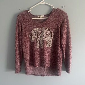 Aeropostale Burgundy Elephant Graphic Long Sleeve Tee